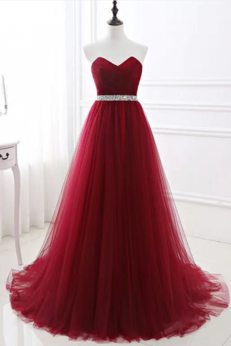 Prom Dresses,red Strapless Long Party Dresses Sexy Strapless Tulle Beaded Formal Dresses The Era Of Paying For Face Value Looking Good Is An