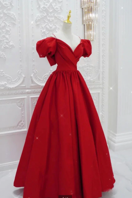 Prom Dresses,elegant Women&amp;#039;s Red Princess Dress Long Puff Sleeve Formal Evening Dress Always Remember That Your Dress Is For