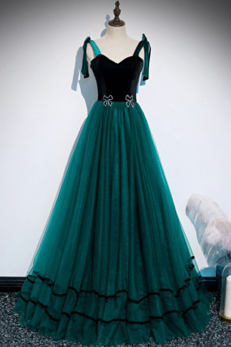 Prom Dresses,dark Green Tulle Velvet Long Sweetheart Dress Birthday Party Long Dress