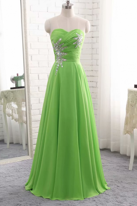 Prom Dresses,green Chiffon Strapless And Floor Length Gowns Elegant Bridesmaid Dresses