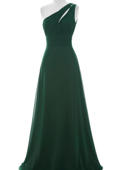 Prom Dresses,simple Version To Pull Up The Proportion Of The Body Shape Sleeveless One-shoulder Chiffon Green Long Dresses