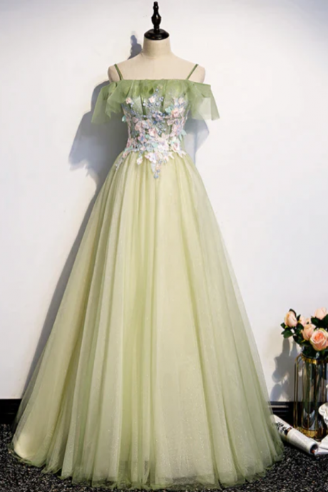 Prom Dresses,light Green Pleated Floral Embroidery Long Prom Dress Medieval Renaissance Gown