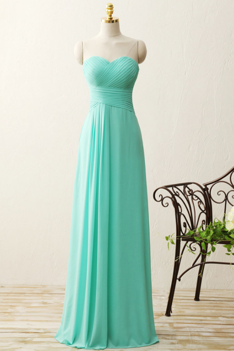 Prom Dresses,mint Green Chiffon Pleated Long Bridesmaid Dresses Strapless Gowns