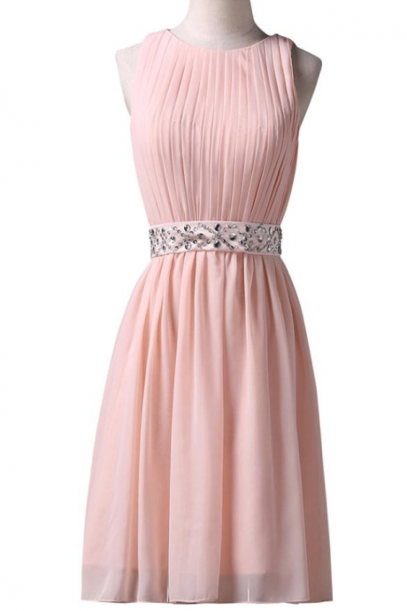 Homecoming Dresses,pink O-neck Chiffon Homecoming Dresses Cute Girly Elegant Homecoming Dress