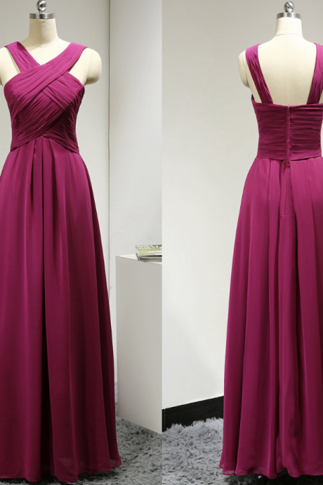 Prom Dresses,backless A-line Chiffon Bridesmaid Dresses V-neck Light Purple Pleated Detail Bridesmaid Dresses