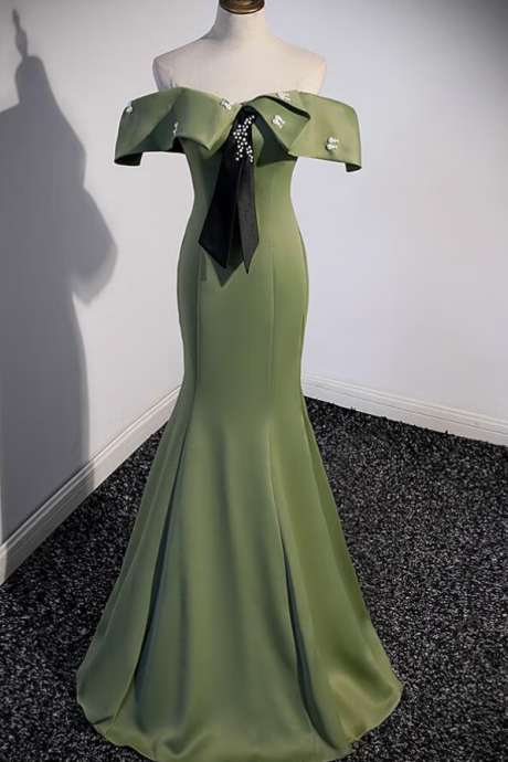 Prom Dresses,one Shoulder Fishtail Green Evening Gown Slim Fit Lengthen Charming Curve Prom Dresses