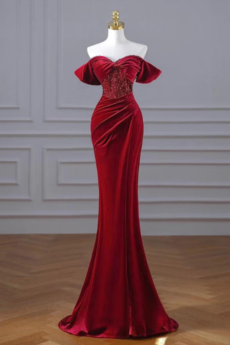 Prom Dresses,burgundy Long Chinese Wedding Dresses Sequined Evening Gowns