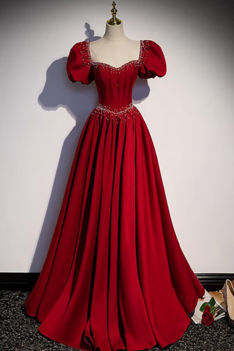 Prom Dresses,temperament Elegant Satin Burgundy Evening Gowns Back Beautifully Strappy Design Vintage Cocktail Dresses