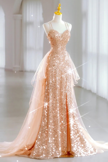 Prom Dresses,sequin Evening Gowns High-end Light Luxury Goddess Birthday Dresses