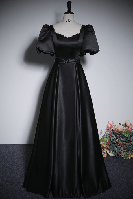 Prom Dresses,black Bubble Sleeve Bar Mitzvah Dresses Temperament Business Party Dresses
