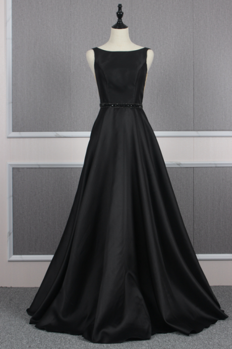 Prom Dresses,Black Satin Dresses Long Backless Evening Party Dresses