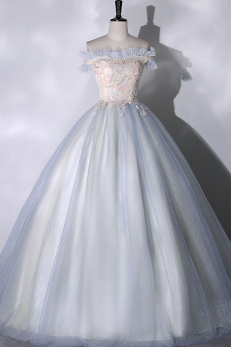 Prom Dresses,Sexy Strapless Lace Neckline Design Fashion Gowns Elegant A-Line Version Mesh Dresses