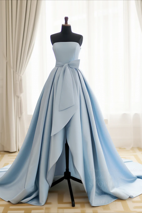 Long Prom Dress , A-line Satin Blue Long Prom Dress, Blue Satin Long Formal Dress