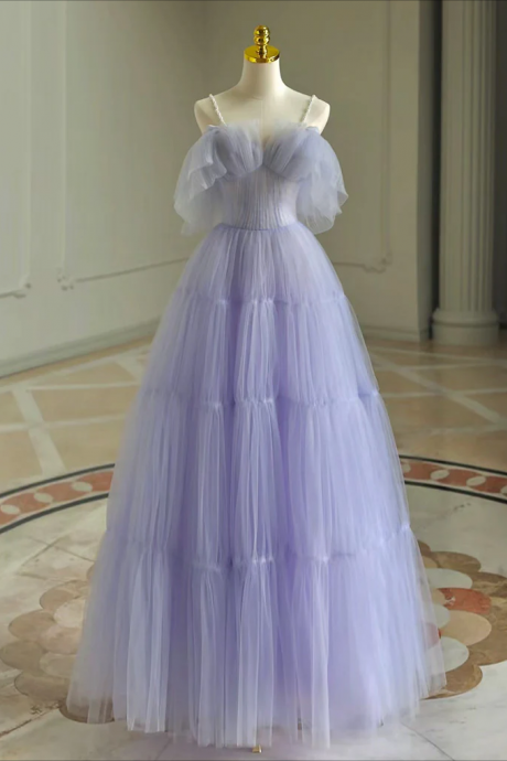 Long Prom Dress , A-line Tulle Purple Long Prom Dress, Purple Long Graduation Dress