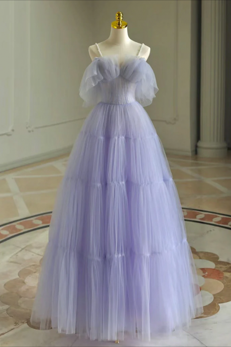 strapless open back dress Violet Lavender Layered Tulle Gown | Long Sleeves - gown for women party  wear | cocktail gowns