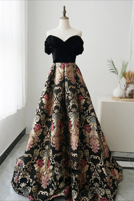 Long Prom Dress , A-line Sweetheart Neck Satin Black Long Prom Dress, Black Formal Dress