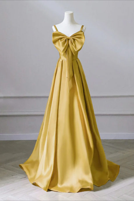 Long Prom Dress , A-line Sweetheart Neck Satin Yellow Long Prom Dress, Yellow Long Formal Dress