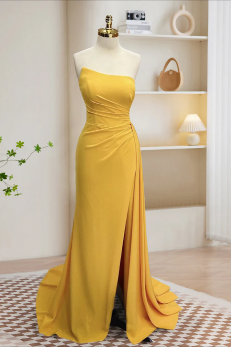 Long Prom Dress ,simple Yellow Satin Long Prom Dress, Yellow Formal Dress