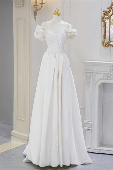 Long Prom Dress ,a-line Off Shoulder Satin Ivory Long Prom Dress, Ivory Long Bridesmaid Dress