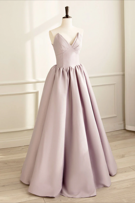 Long Prom Dress ,simple V Neck Satin Pink Long Prom Dress, Satin Formal Evening Dress