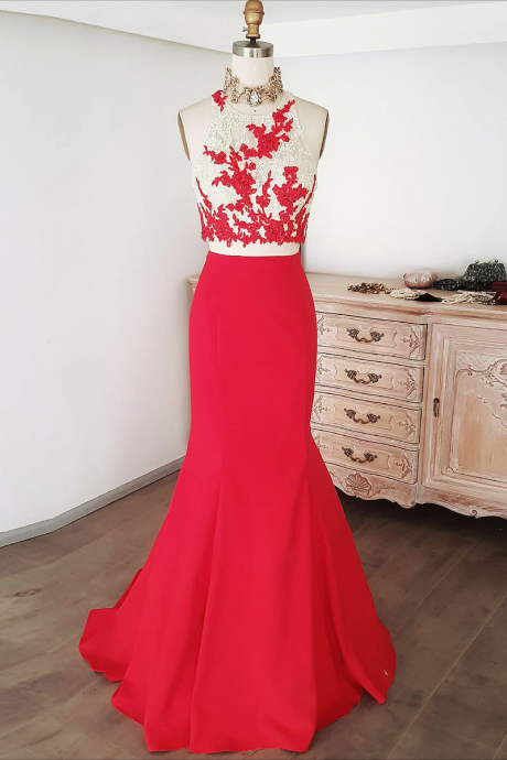 Illusion Bodice Beaded Prom Dress With Side Slit Evening Dresses on Luulla