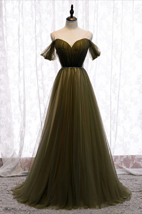 Prom Dresses,fresh Apple Green Tulle V-neck Birthday Party Long Dress  A-line Version Applique Formal on Luulla