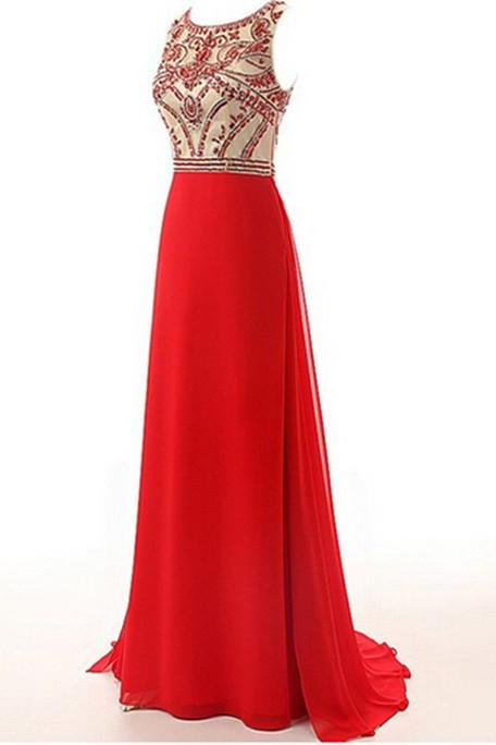 Red Beading Charming Prom Dresses,The Elegant Floor-Length Evening Dresses, Prom Dresses, Real Made Prom Dresses On Sale