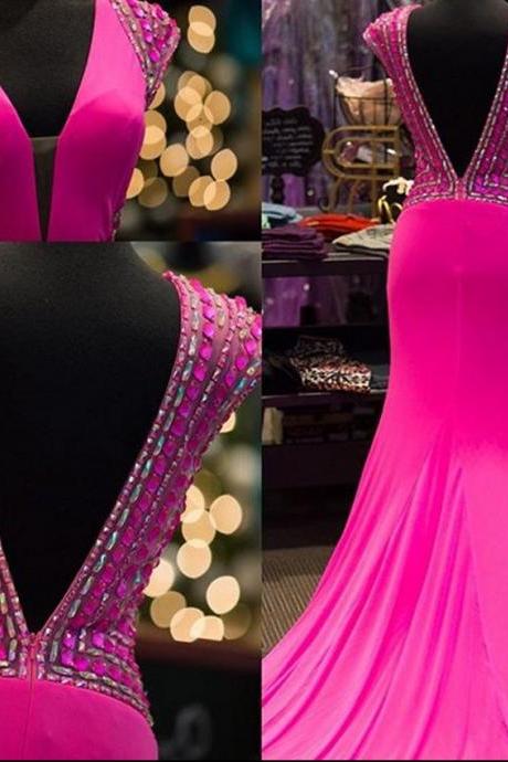 Fuchsia Spandex Prom Dresses backless Evening Dress Evening Dress