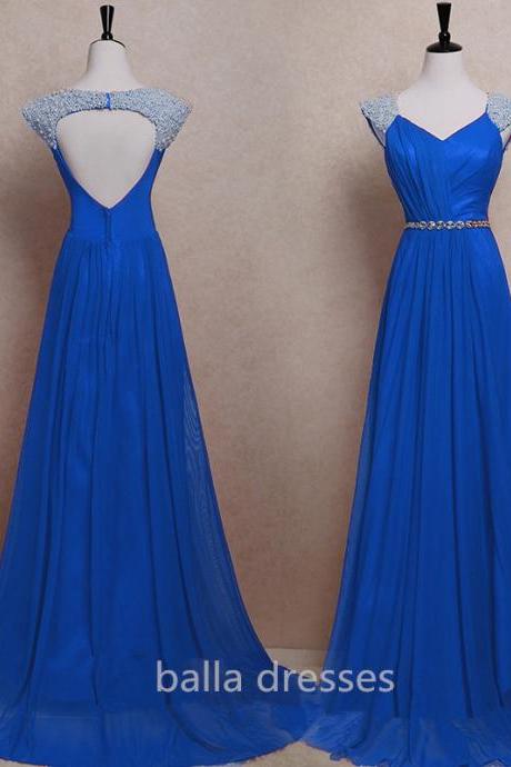 Royal Blue chiffon Prom Dresses Evening dresses