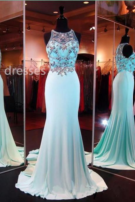 Handmade Blue Beadings Long Prom Gowns,Evening Gowns,Formal Dresses, Prom Gowns 2016,Prom Gown