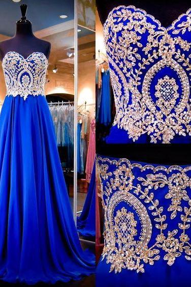 Prom Dresses Online Shopping 2016 Royal Blue Prom Dresses Real Images Sweetheart Neck Appliqued Beaded Chiffon A Line Long Prom Gowns With Sweep