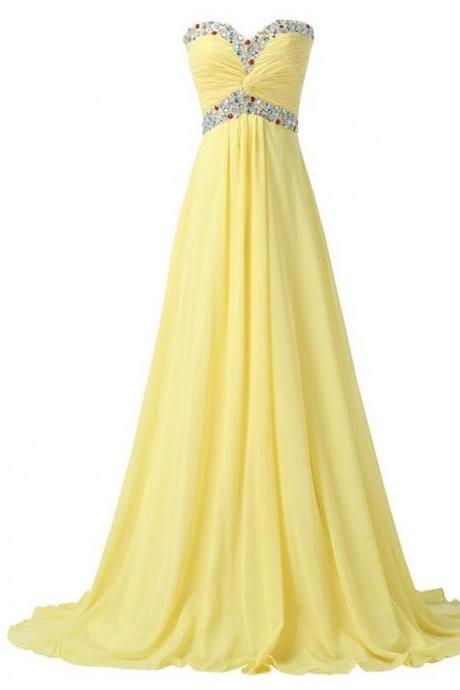 Floor Length A-Line Sweetheart Chiffon Evening Gown Formal Prom Dresses Women Party Dress Long Dresses With Crystals