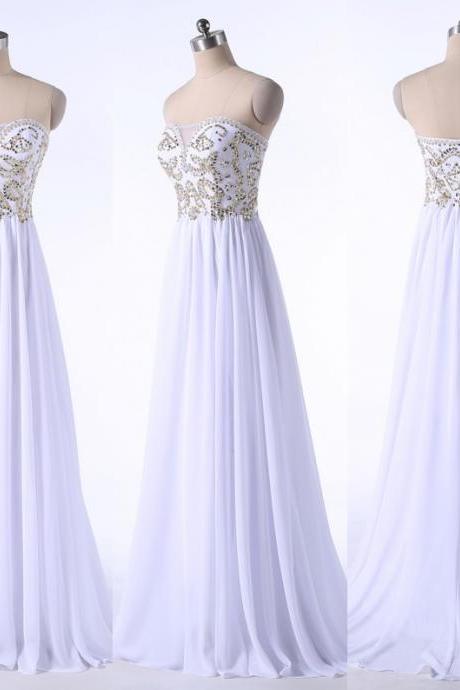 Elegant Long Chiffon Party Dresses 2017 A-line Sweetheart Beaded Prom Dresses Evening Dresses