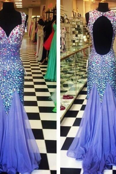 Luxury Sexy Prom Gowns Selling Mermaid Sweetheart Spaghetti Backless Crystals Sweep Train Chiffon Evening Party Dresses