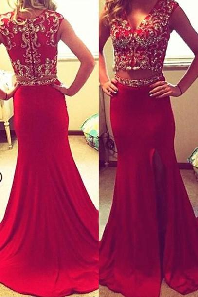 Two Pieces Prom Dresses, Floor-length Evening Dresses, Real Made Charming Evening Dresses