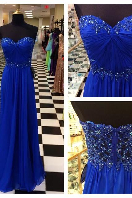 Empire Royal Blue Prom Dress,Sweetheart Blue Prom Gown,Strapless Royal Blue Graduation Dress,Royal Blue Evening Party Dress