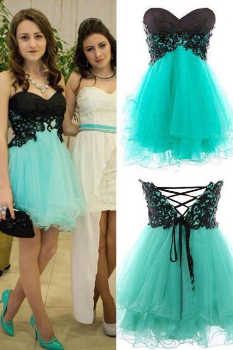 Mint Green Cocktail Dress,Knee Length Prom Dresses,Tulle Occasion Dresses,Tulle And Lace Homecoming Dresses