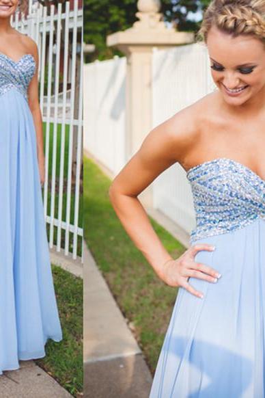 Elegant Sweetheart Beaded Empire Prom Dress,blue Occasion Dress,evening Party Dress