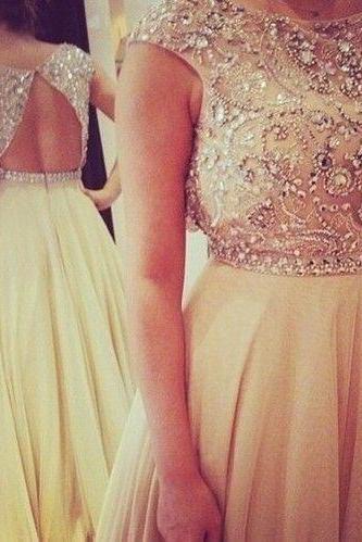 Floor Length Sexy Open Back Beaded Prom Dress Occasion Party Dress