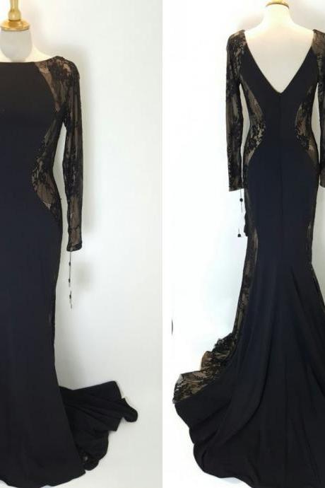 Stunning Black Mermaid Prom Dresses With Long Sleeves Chiffon Floor Length 32027 Lace Evening Pageant Party Dress Gowns 2016 Custom