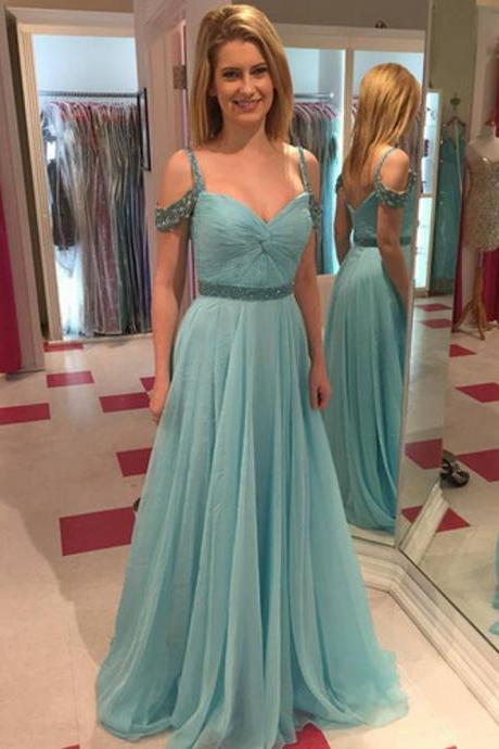 Charming Prom Dress,Spaghetti Strap Prom Dress,Sequined Prom Dress,Chiffon Prom Dress,A-Line Evening Dress
