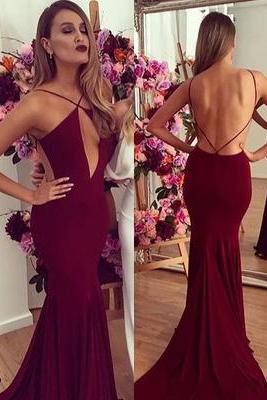 Backless Prom Dresses,chiffon Prom Dress,wine Red Prom Gown,vintage Prom Gowns,elegant Evening Dress, Evening Gowns,party Gowns,modest Prom