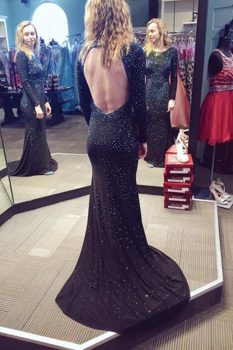 Sexy Prom Dresses,Prom Dress,Chiffon Backless Evening Gown,Long Formal Dress,Backless Prom Gowns,Open Backs Evening Dresses,Black Party Gowns