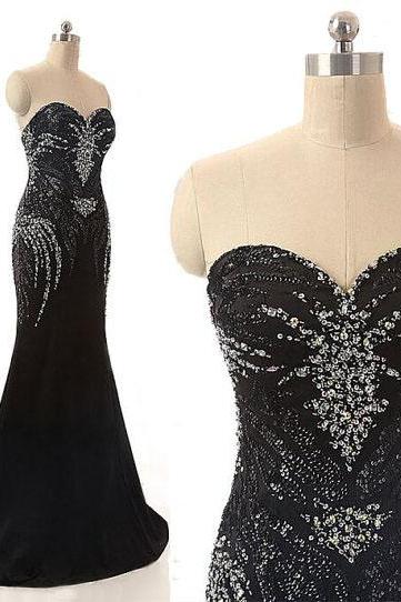 Black Prom Dresses,Elegant Evening Dresses,Long Formal Gowns,Beaded Party Dresses,Chiffon Pageant Formal Dress