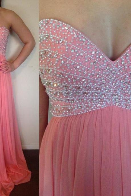 Prom Dresses,sweetheart Prom Dress,long Prom Dress,chiffon Prom Dress.beaded Prom Dress With Pearls
