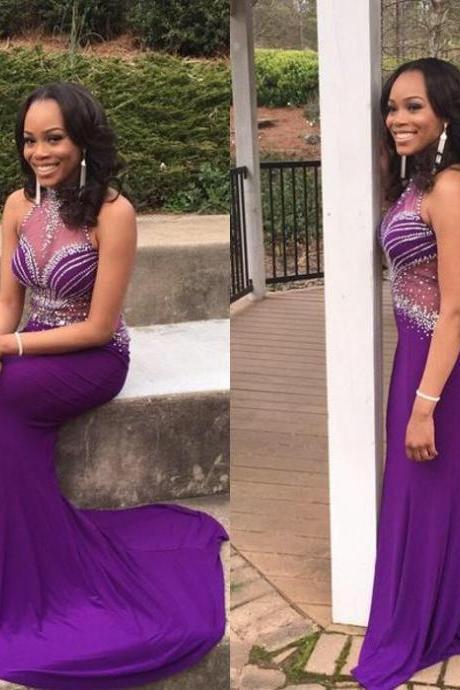 2017 Prom Dress,off The Shoulder Purple Halter Prom Dress,high Low Crystals Prom Dress,pageant Party Gowns