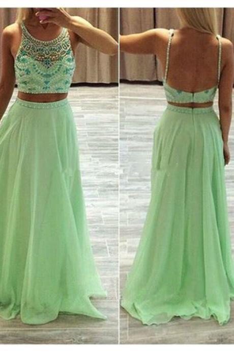 Prom Dresses, Beaded Prom Dresses, Two Piece Prom Dresses,handmade Long Dress For Prom Party