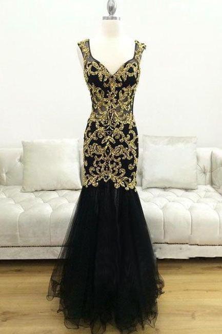 Black Mermaid Prom Dress Beaded Prom Dress Long Prom Dress Evening Dress,backless Prom Dress,pretty Party Dresses,dress For Prom,party Dress