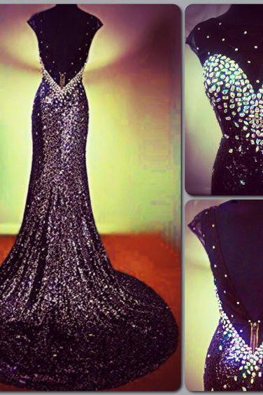 2017 Black Prom Dress Mermaid Prom Dress Formal Evening Dress V Neck Pageant Gowns Sequins Gorgeous Prom Dress,sexy Prom Dress