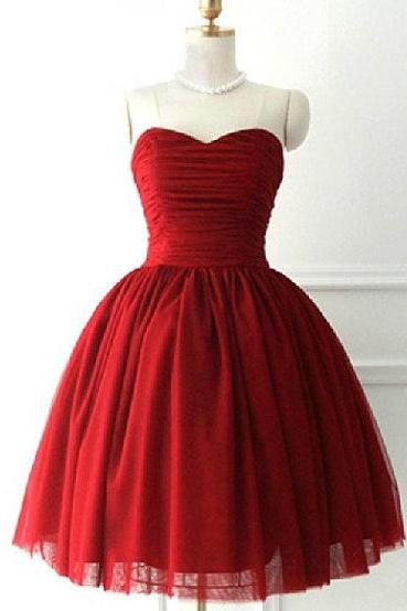 Burgundy Red Homecoming Dress,short Prom Dresses,tulle Homecoming Gowns,wine Red Prom Gown,simple Cocktail Dress,ball Gown Homecoming Dress 2016